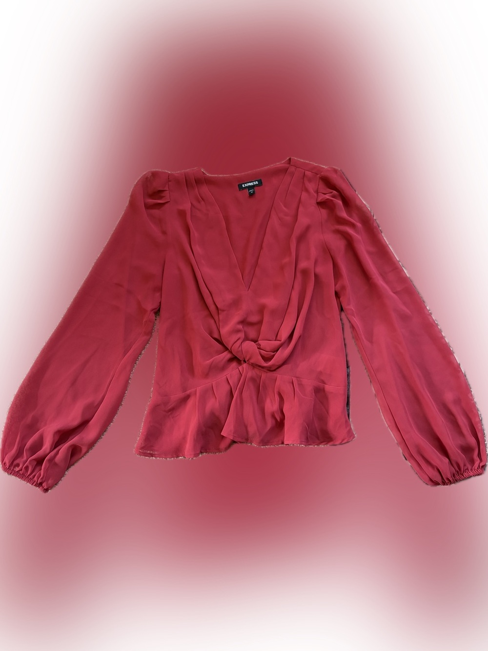 Express Women's Rose-Red Twist Front V-Neck Blouse